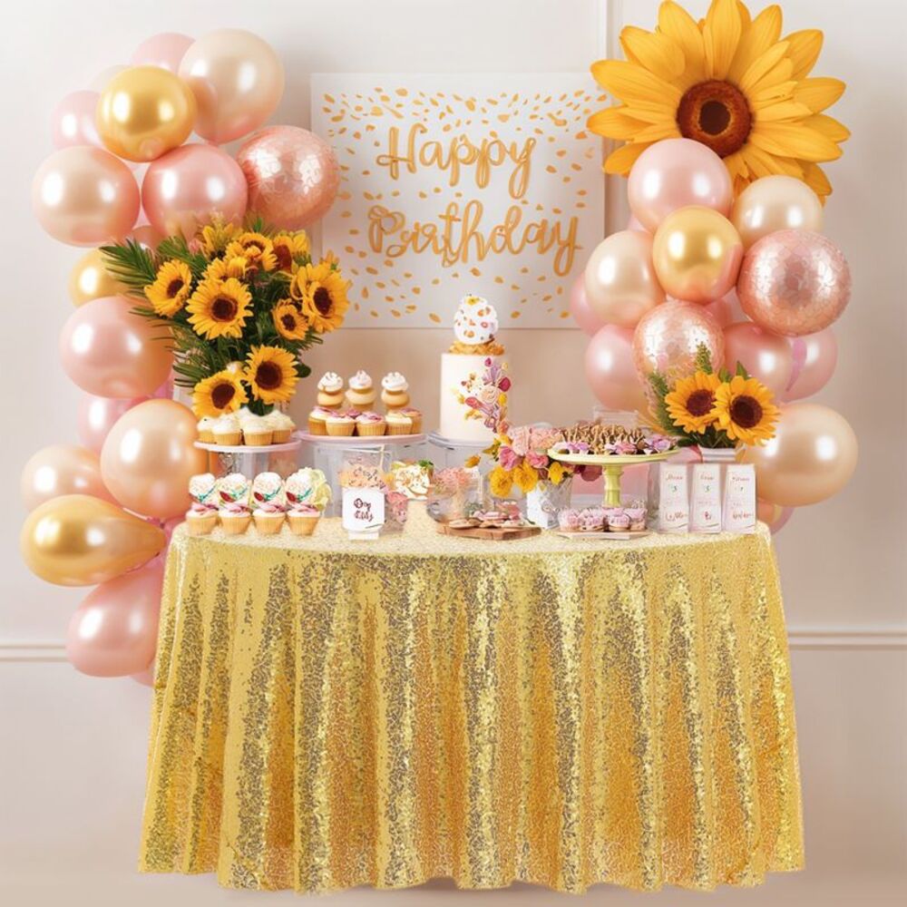 1pc Round Tablecloth Sequin Table Covers for Parties 47x47inch Gold